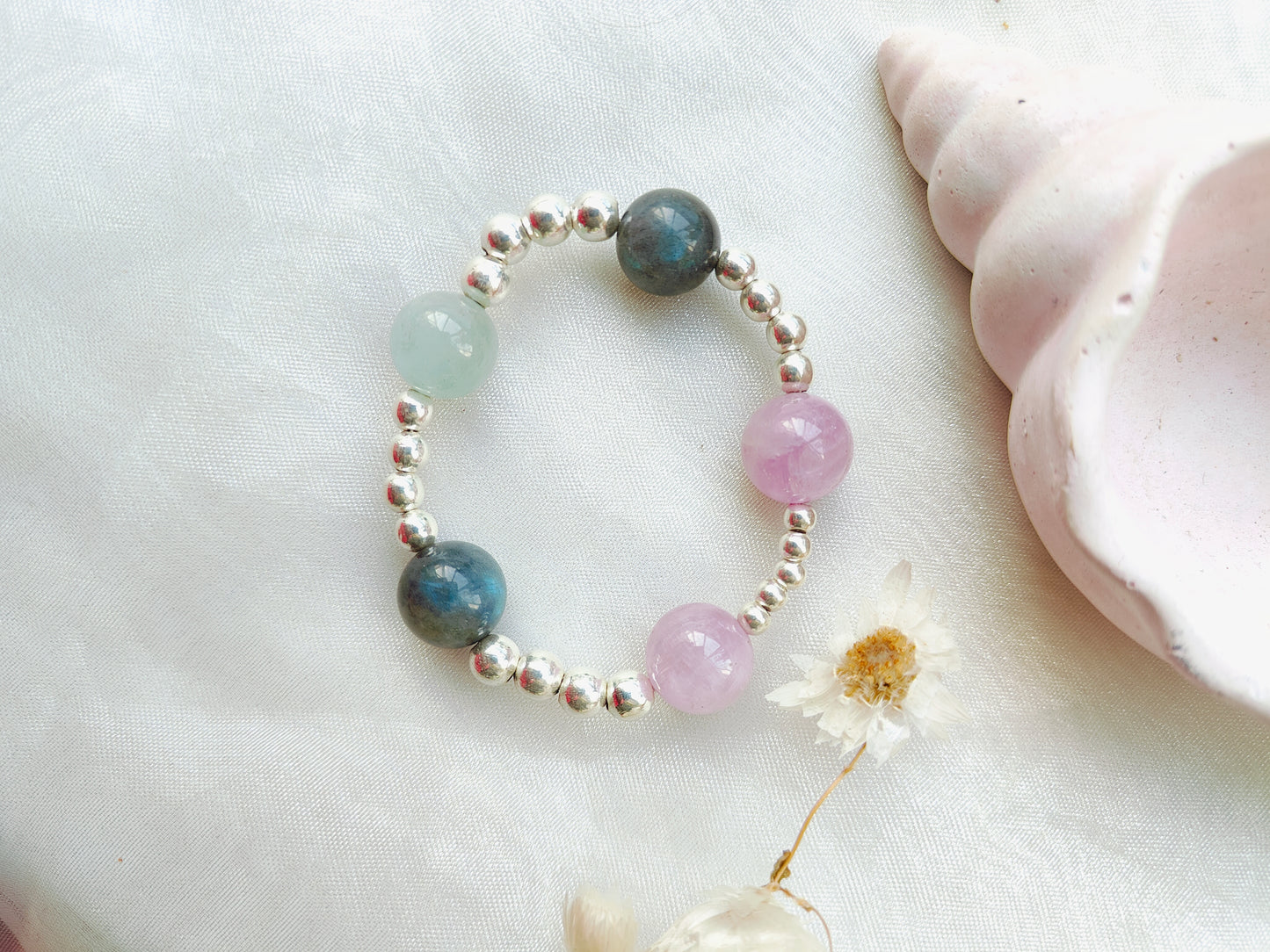 Stone & Silver Beads' Stretchable Bracelet