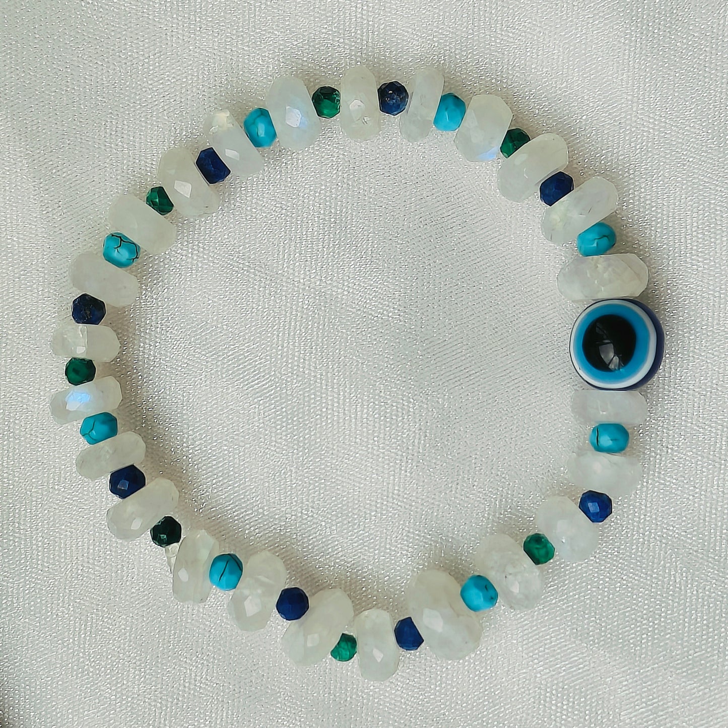 Stone Beads' Stretchable Bracelet with Evil Eye Stone