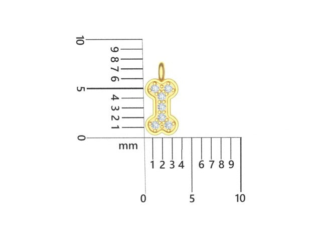 14K Yellow Gold Pet Bone Shape Charm with Dia