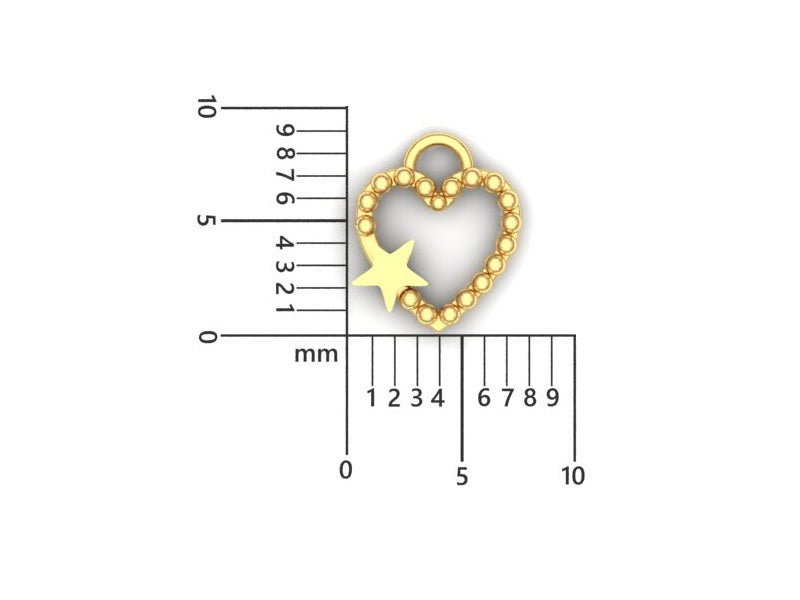 14K Yellow Gold Star on Heart Shape Charm