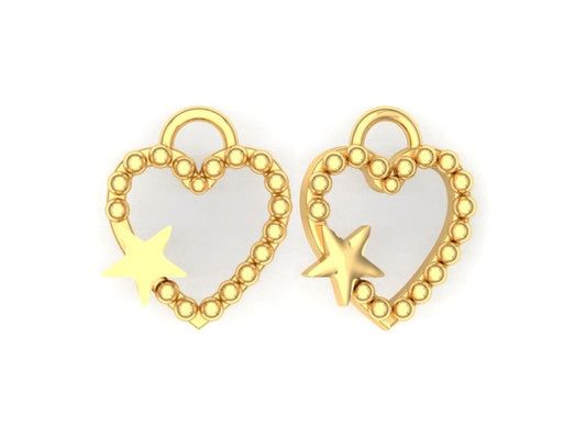 14K Yellow Gold Star on Heart Shape Charm