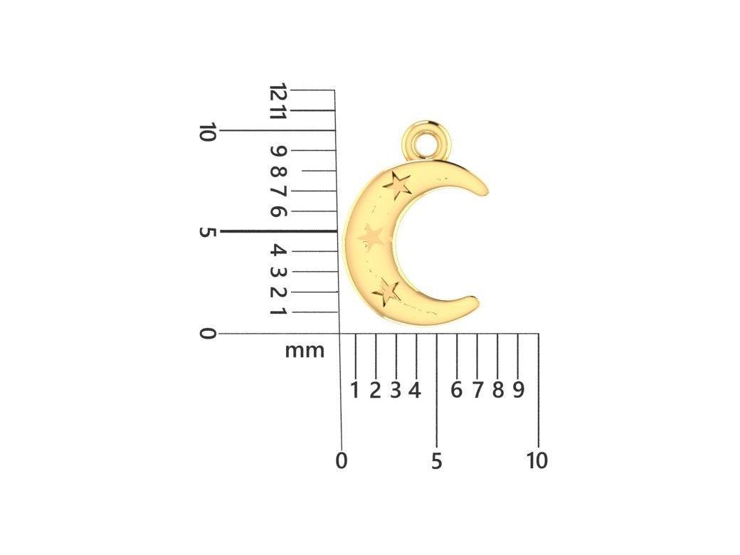14K Yellow Gold Moon Star Charm