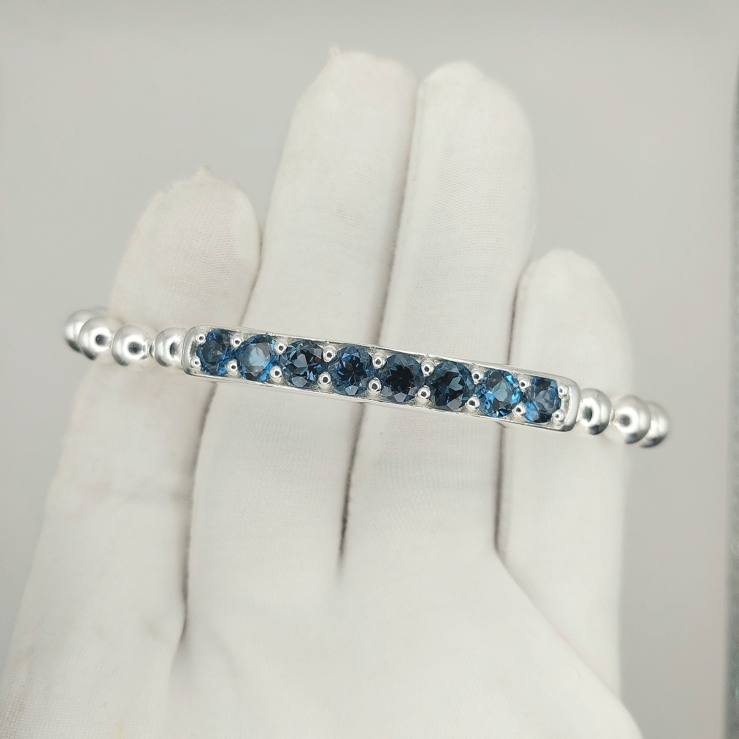 Handmade 925 Sterling Silver Premium Stretch Bracelet with Gemstone Bar – Minimalist Beaded Bracelet for Women & Men