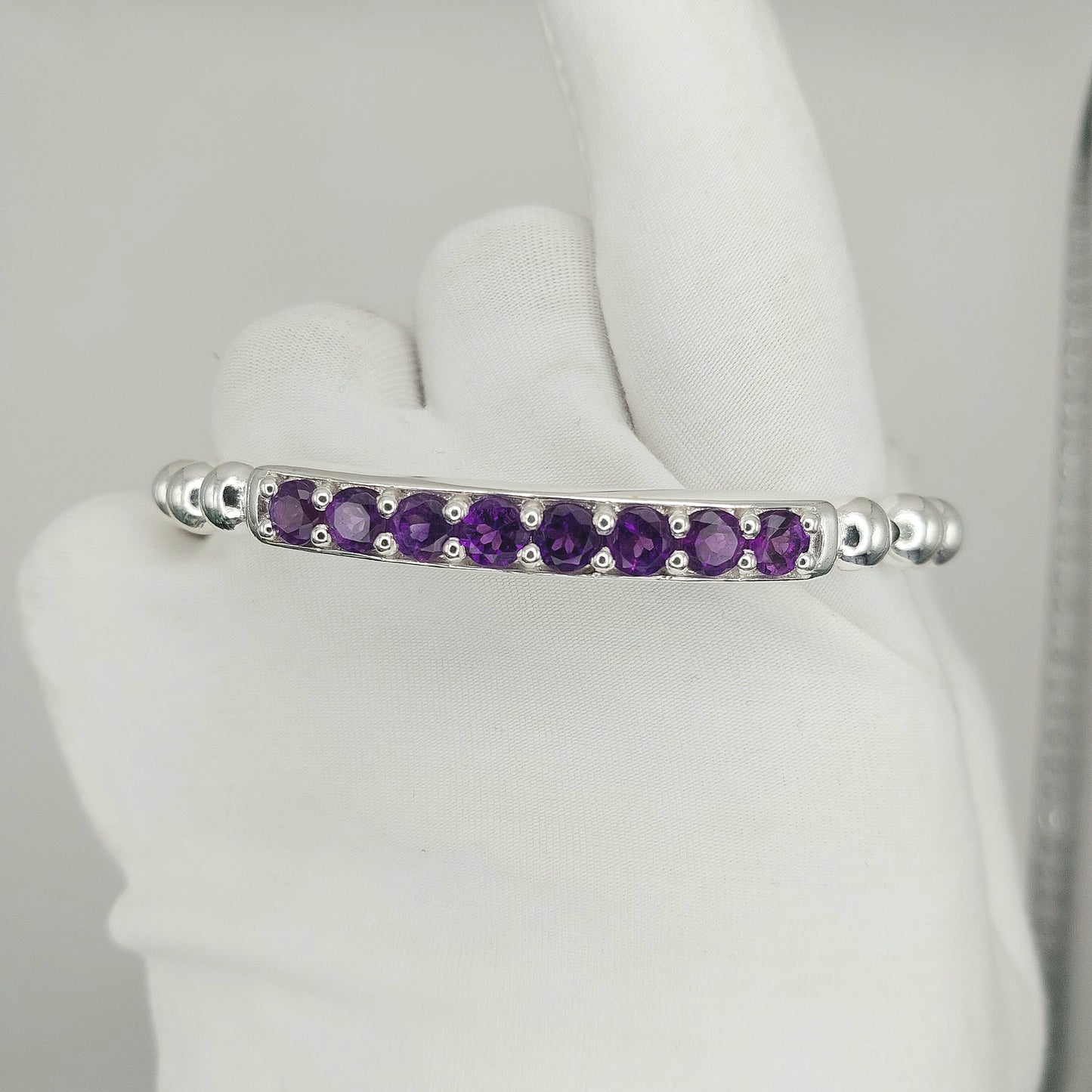 Handmade 925 Sterling Silver Premium Stretch Bracelet with Gemstone Bar – Minimalist Beaded Bracelet for Women & Men
