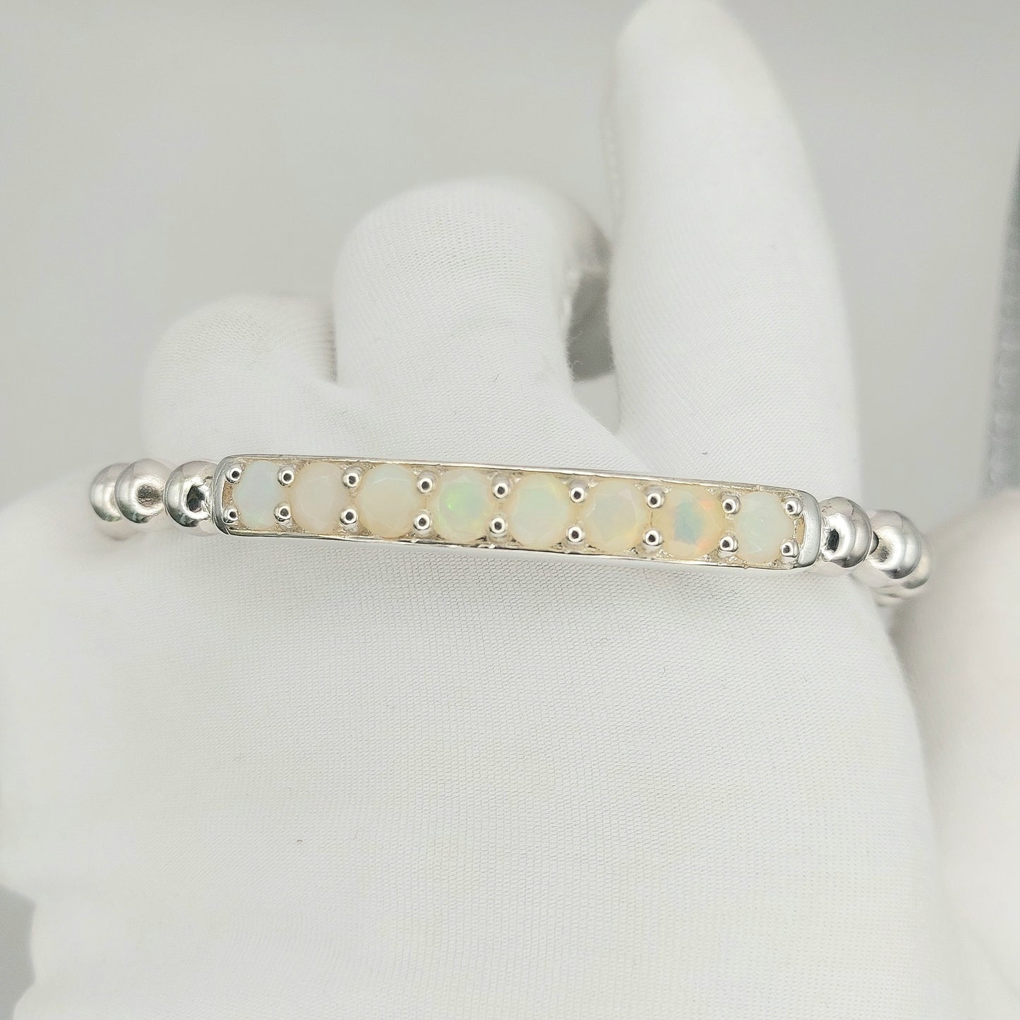 Handmade 925 Sterling Silver Premium Stretch Bracelet with Gemstone Bar – Minimalist Beaded Bracelet for Women & Men