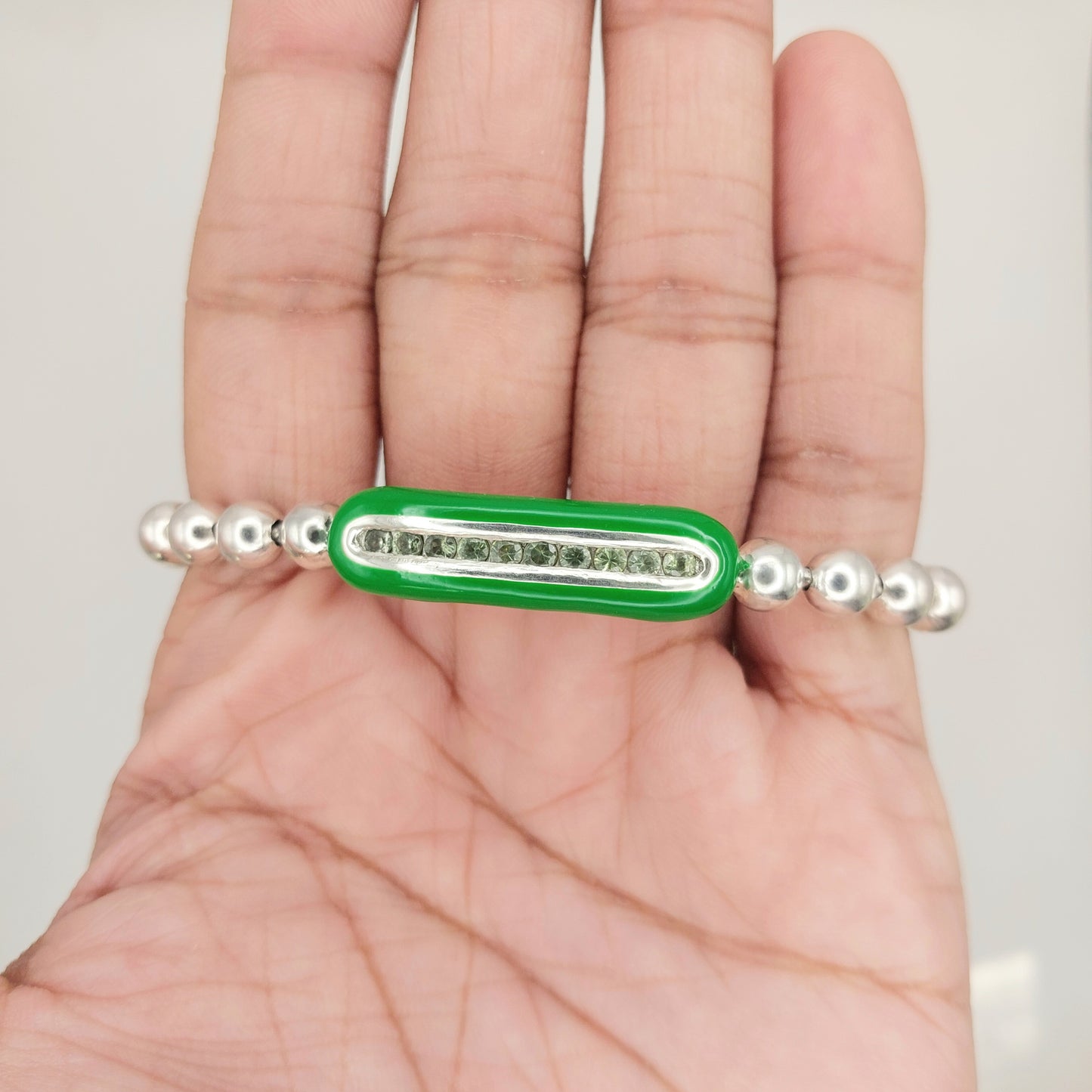 Handcrafted 925 Sterling Silver Enamel Diamond Stretch Bracelet | 6mm Beads | Multicolor Accents