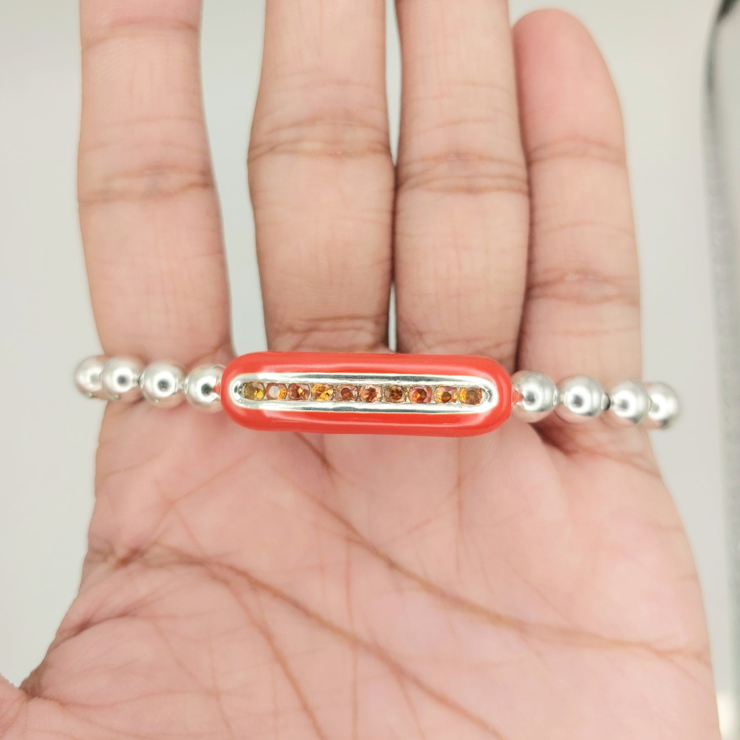 Handcrafted 925 Sterling Silver Enamel Diamond Stretch Bracelet | 6mm Beads | Multicolor Accents