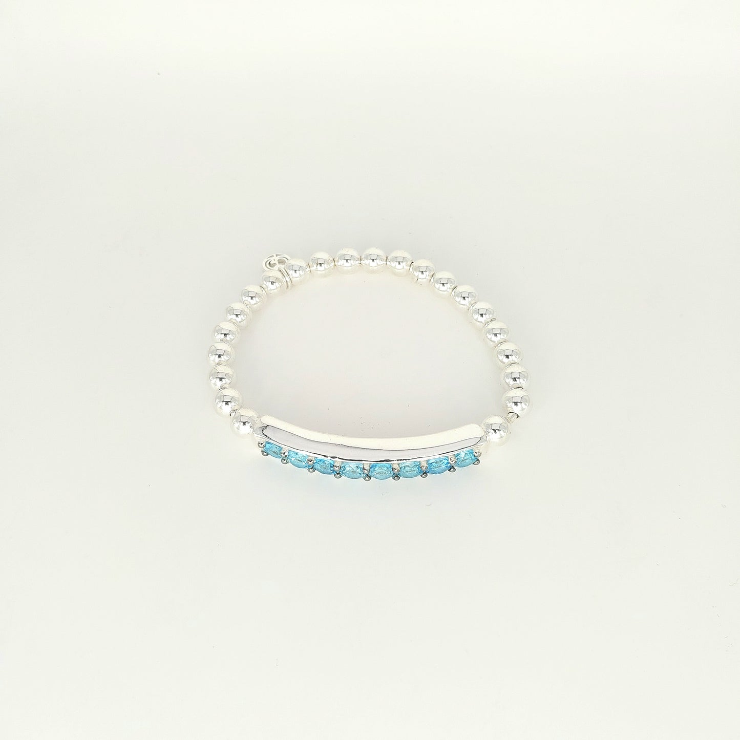 Handmade 925 Sterling Silver Premium Stretch Bracelet with Gemstone Bar – Minimalist Beaded Bracelet for Women & Men