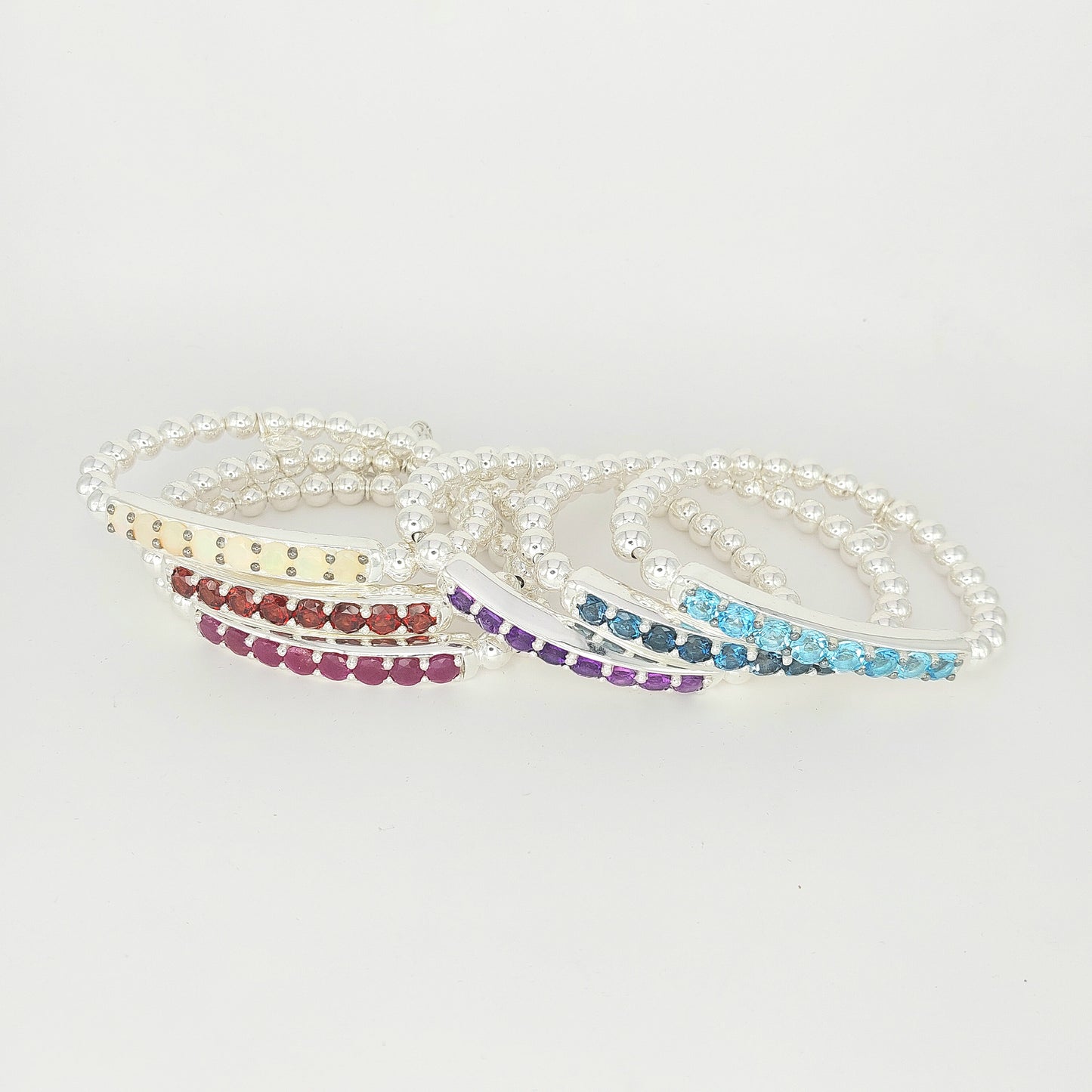 Handmade 925 Sterling Silver Premium Stretch Bracelet with Gemstone Bar – Minimalist Beaded Bracelet for Women & Men