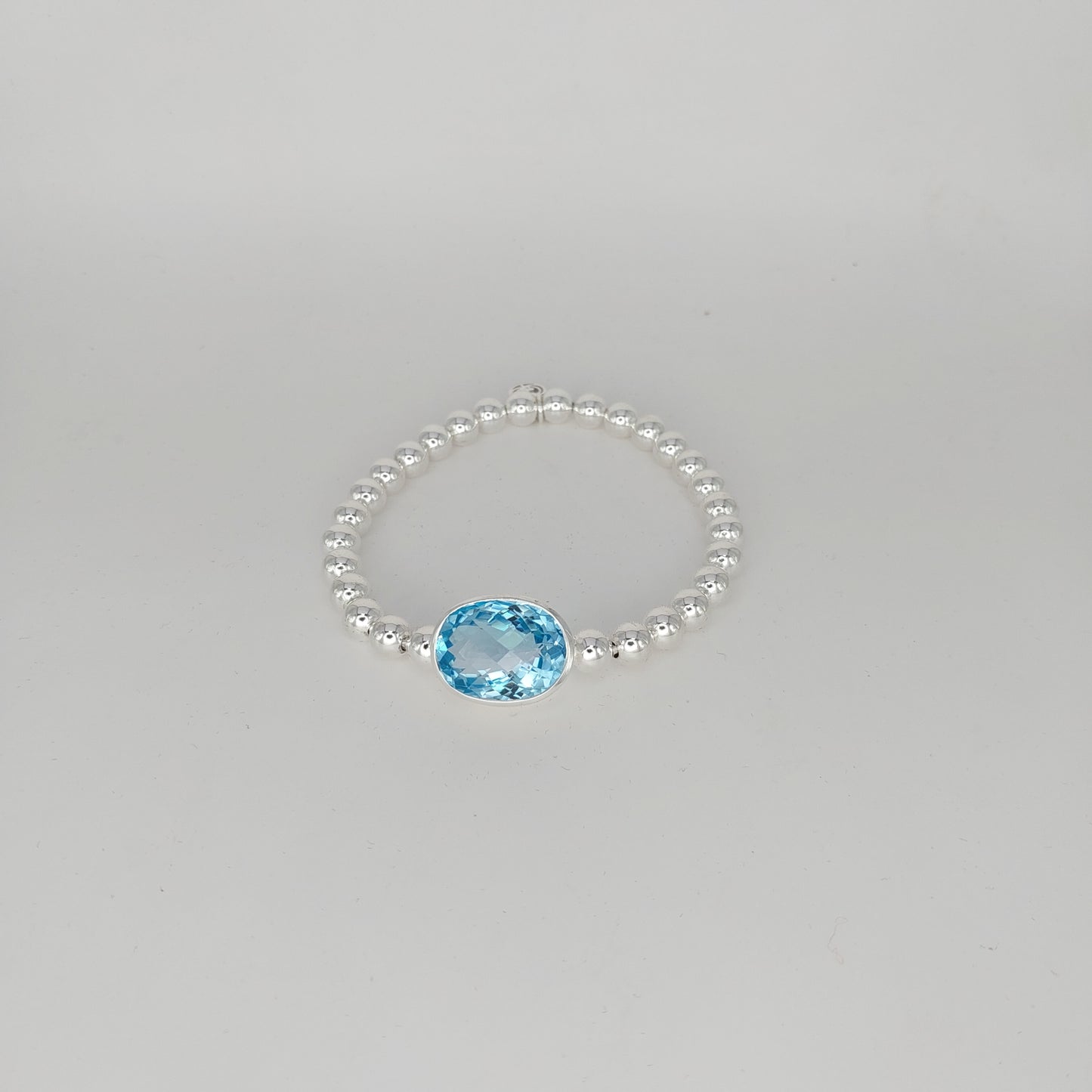 925 Sterling Silver Triple Gemstone Stretch Bracelet | Blue Topaz, Amethyst & Citrine | Handmade Luxury Beaded Bracelet