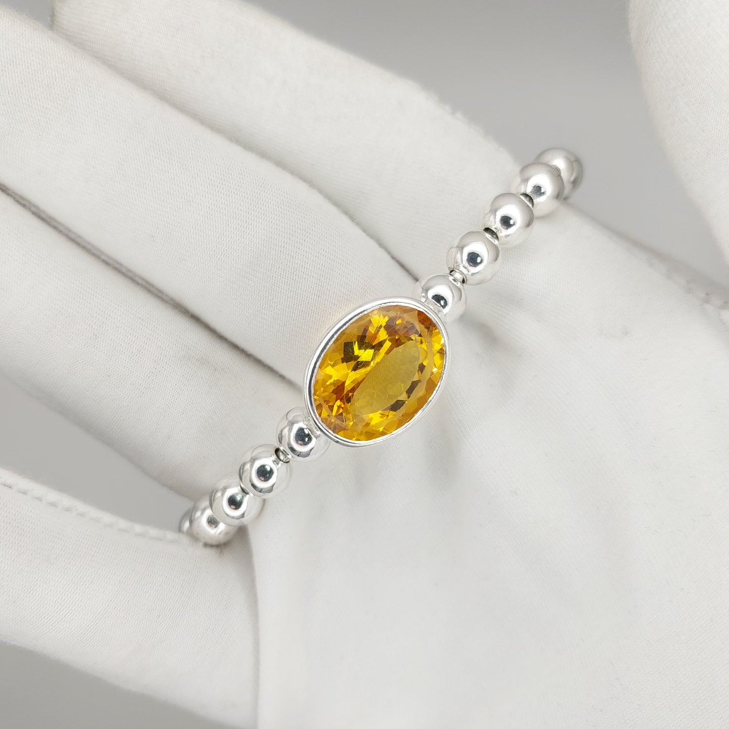 925 Sterling Silver Triple Gemstone Stretch Bracelet | Blue Topaz, Amethyst & Citrine | Handmade Luxury Beaded Bracelet