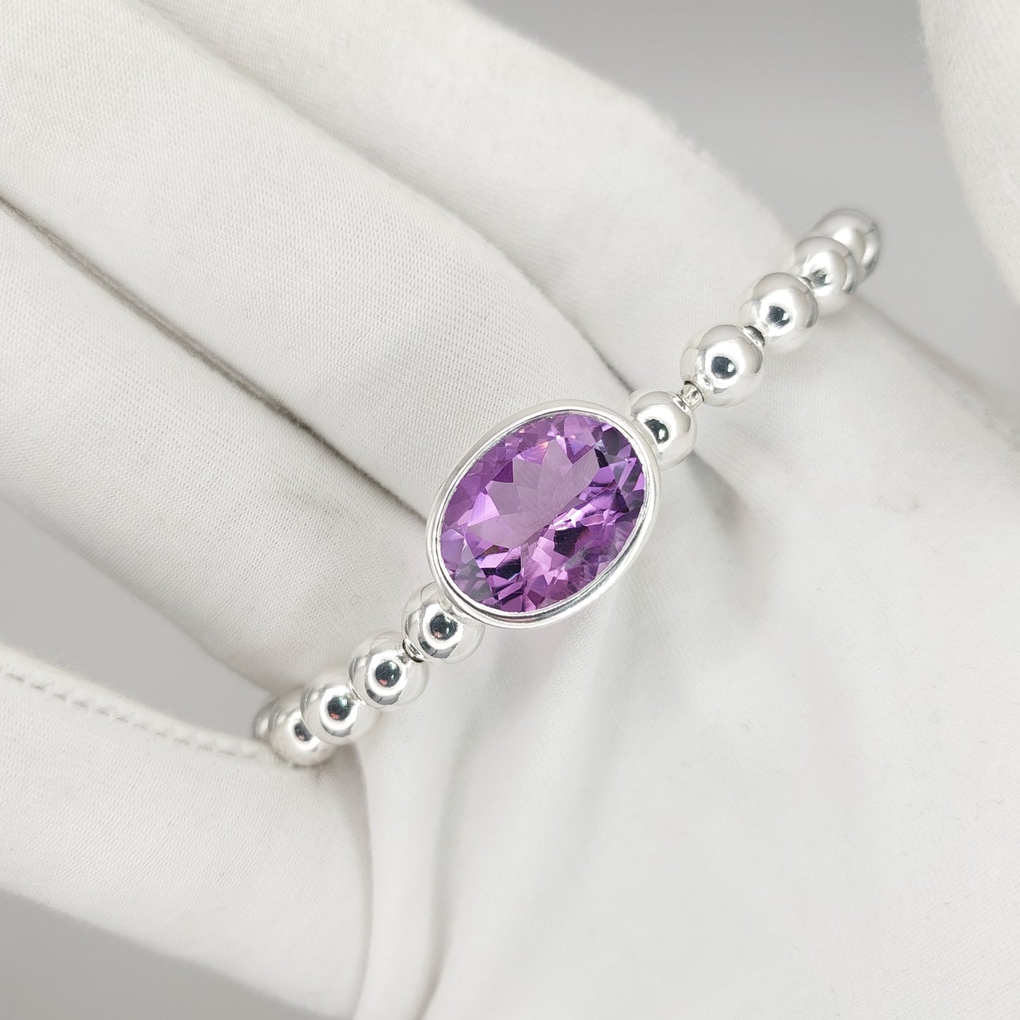 925 Sterling Silver Triple Gemstone Stretch Bracelet | Blue Topaz, Amethyst & Citrine | Handmade Luxury Beaded Bracelet