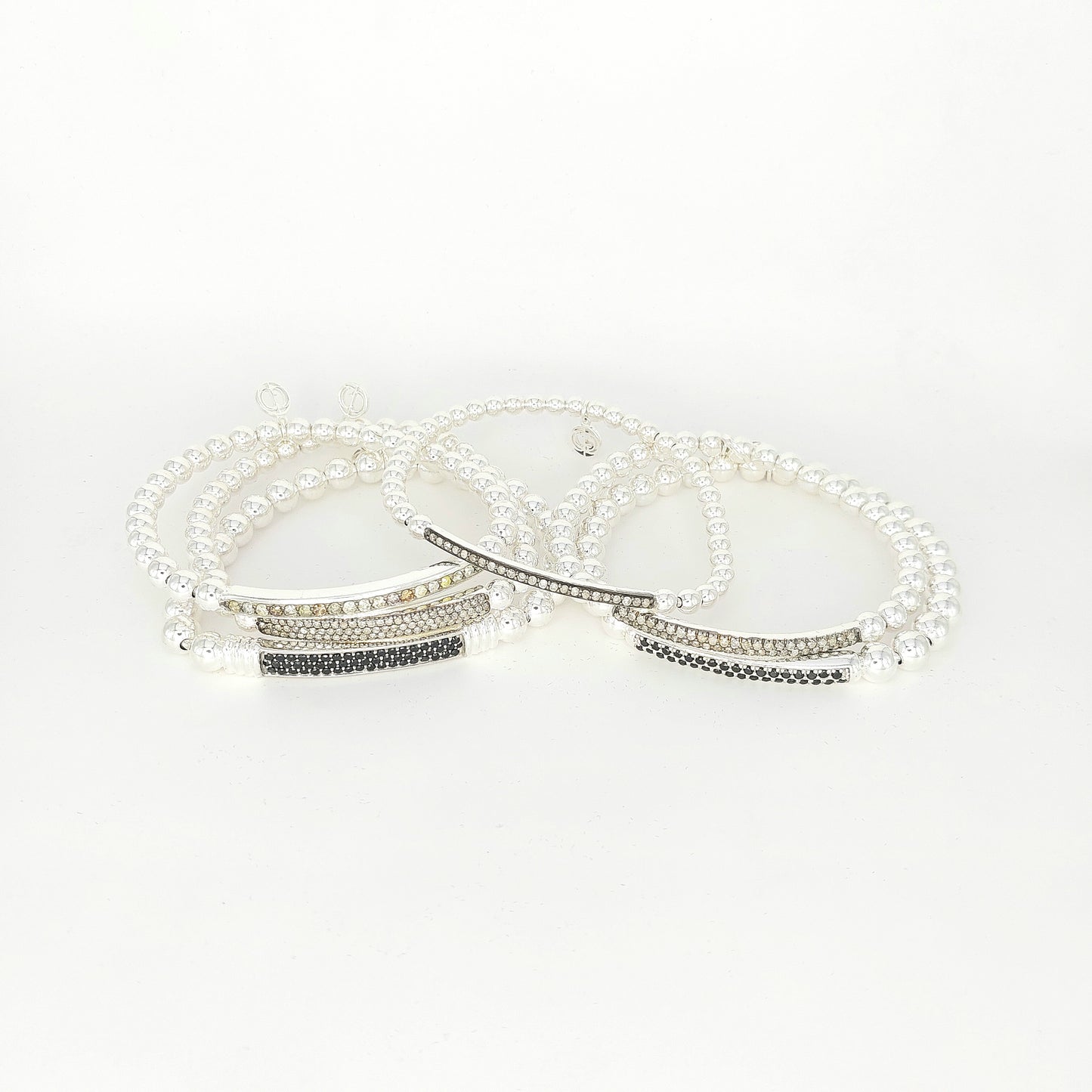 925 Sterling Silver Diamond Bar Stretch Bracelet | Handmade Black Diamond Bar Bracelet