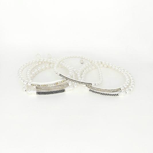 925 Sterling Silver Diamond Bar Stretch Bracelet | Handmade Black Diamond Bar Bracelet