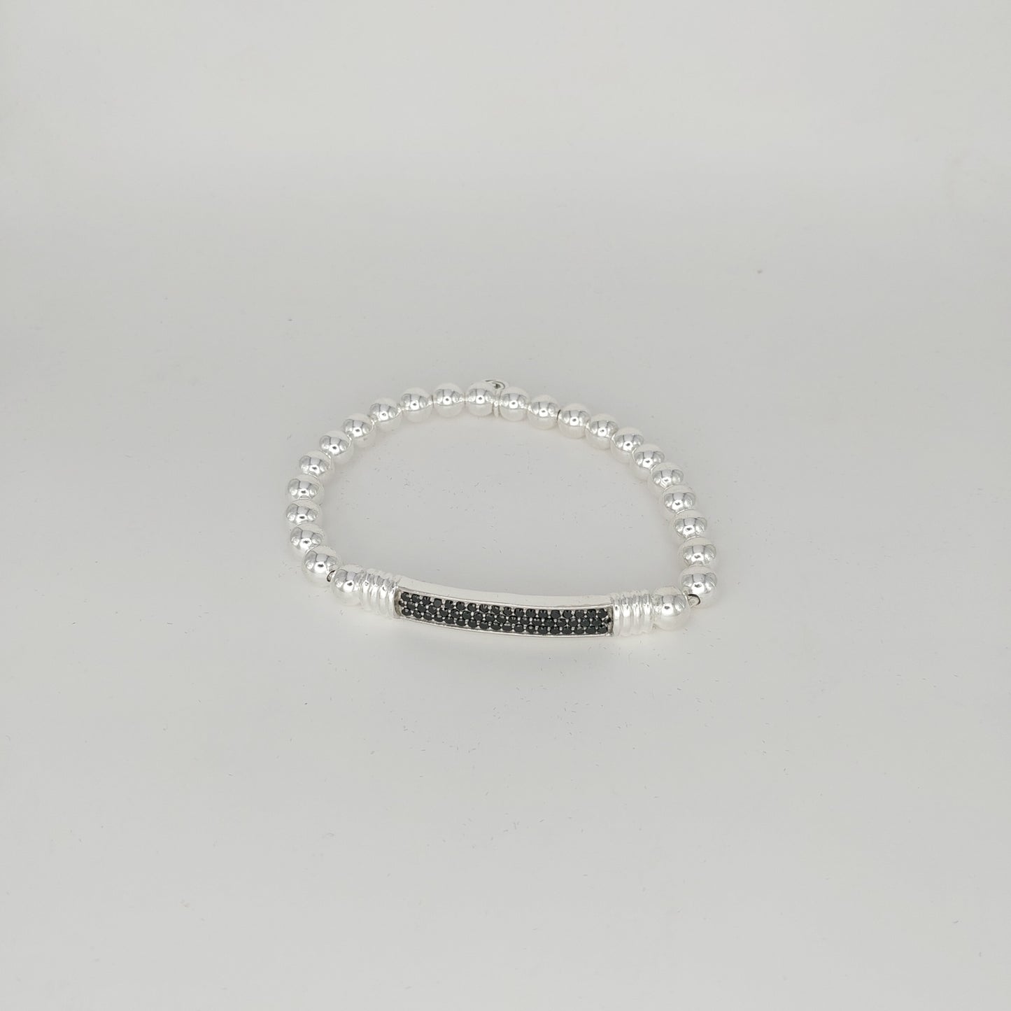 925 Sterling Silver Diamond Bar Stretch Bracelet | Handmade Black Diamond Bar Bracelet