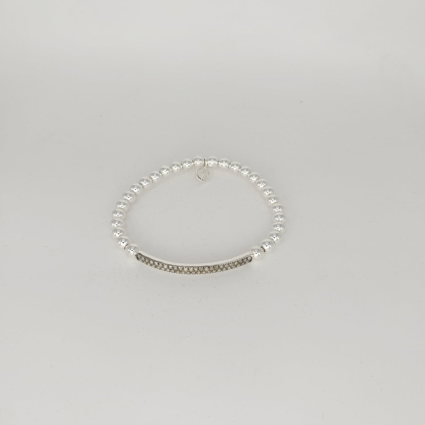925 Sterling Silver Diamond Bar Stretch Bracelet | Handmade Black Diamond Bar Bracelet