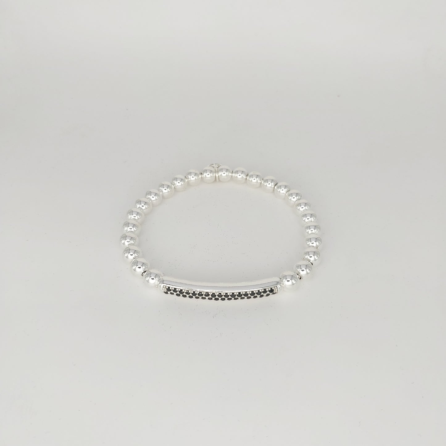 925 Sterling Silver Diamond Bar Stretch Bracelet | Handmade Black Diamond Bar Bracelet