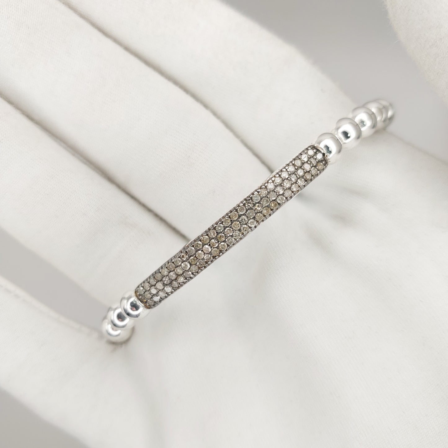 925 Sterling Silver Diamond Bar Stretch Bracelet | Handmade Black Diamond Bar Bracelet