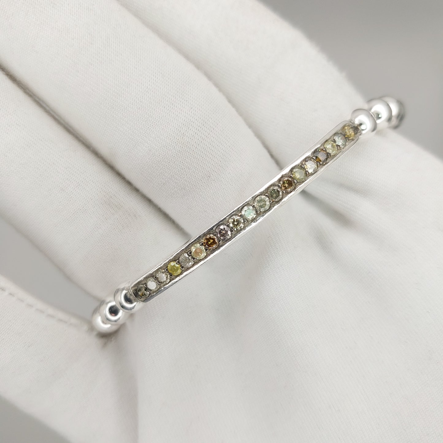 925 Sterling Silver Diamond Bar Stretch Bracelet | Handmade Black Diamond Bar Bracelet