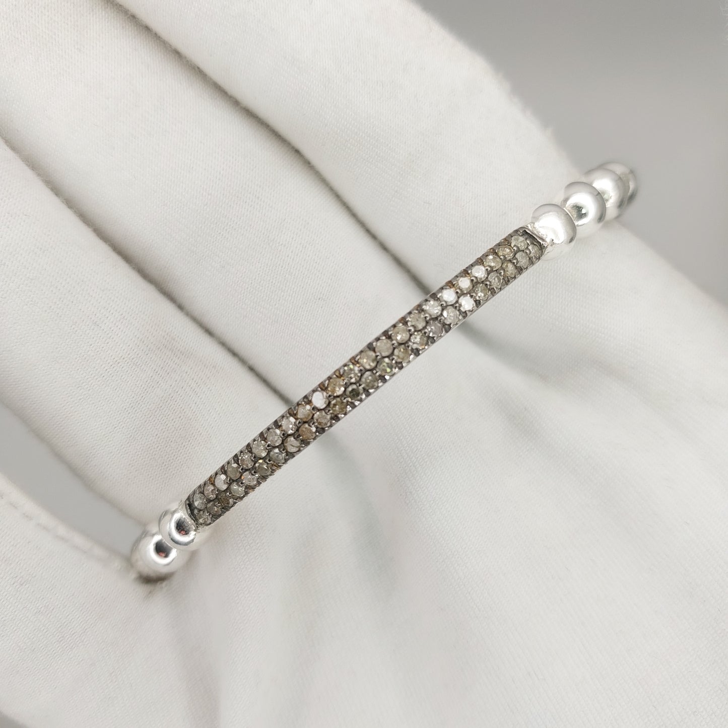925 Sterling Silver Diamond Bar Stretch Bracelet | Handmade Black Diamond Bar Bracelet