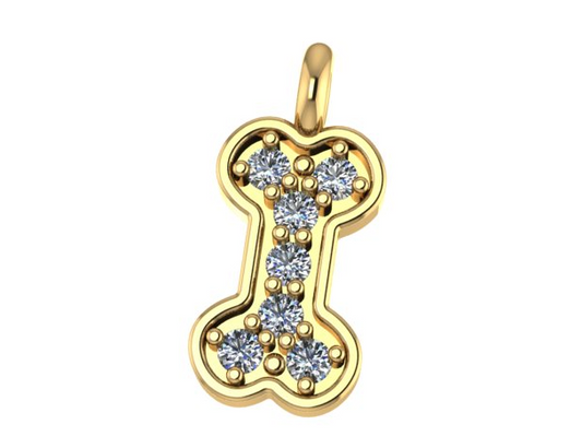 14K Yellow Gold Pet Bone Shape Charm with Dia