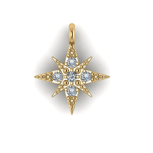 14K Yellow Gold Celestial Star Charm with Dia