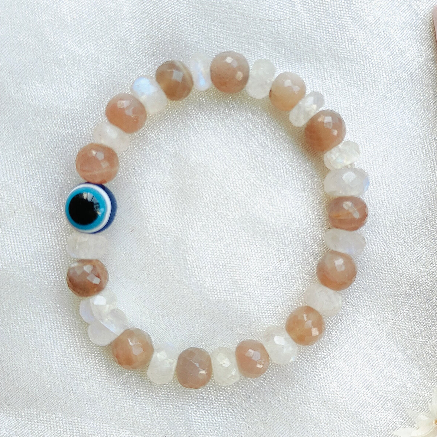 Stone Beads' Stretchable Bracelet with Evil Eye Stone