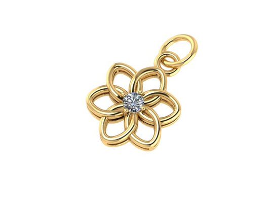 14K Yellow Gold Flower Shape Charm with Dia