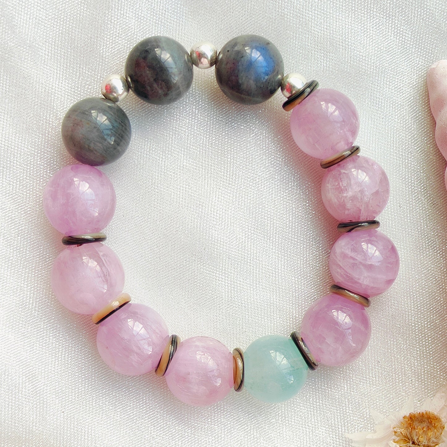 Stone & Silver Beads' Stretchable Bracelet