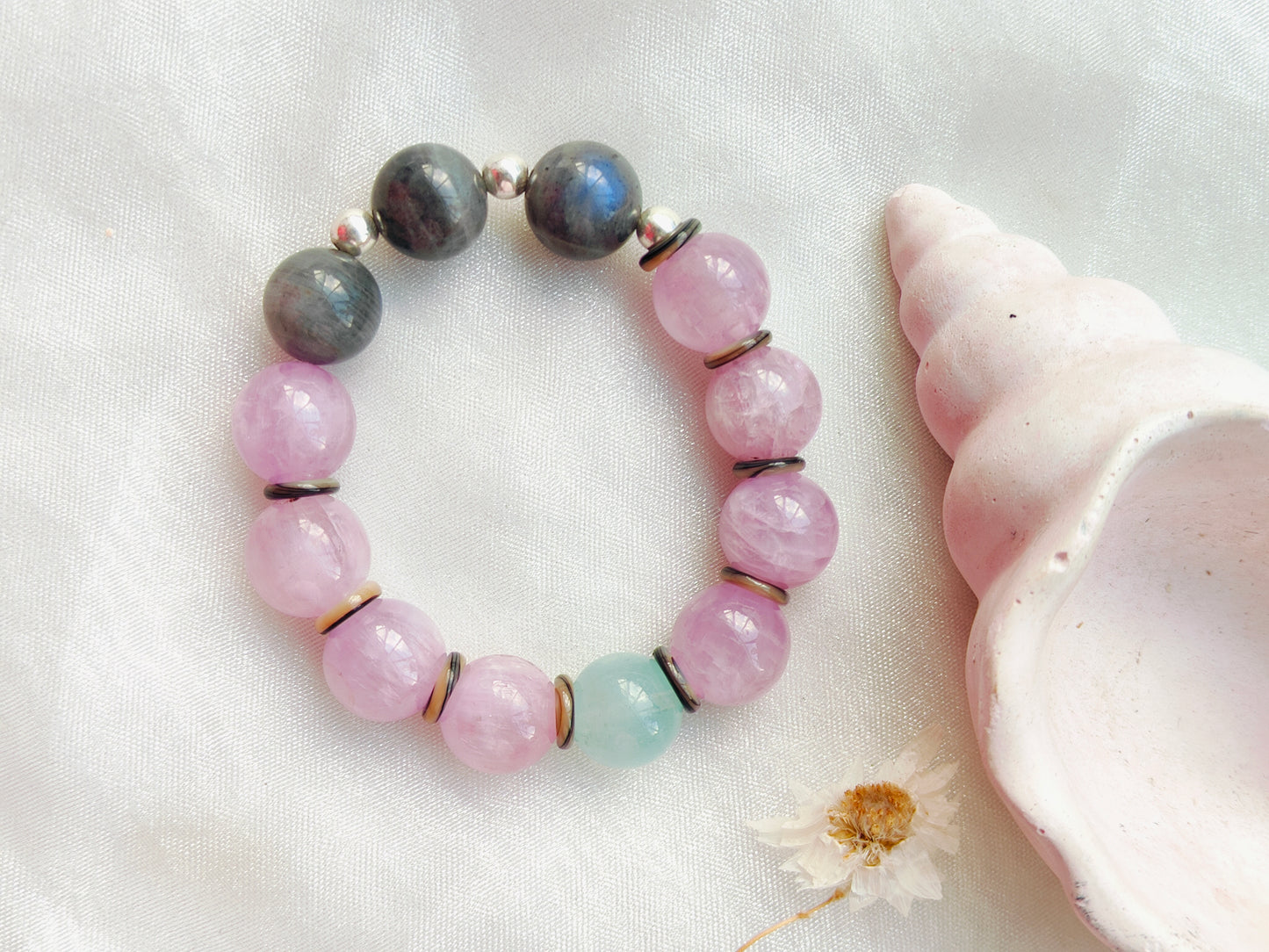 Stone & Silver Beads' Stretchable Bracelet