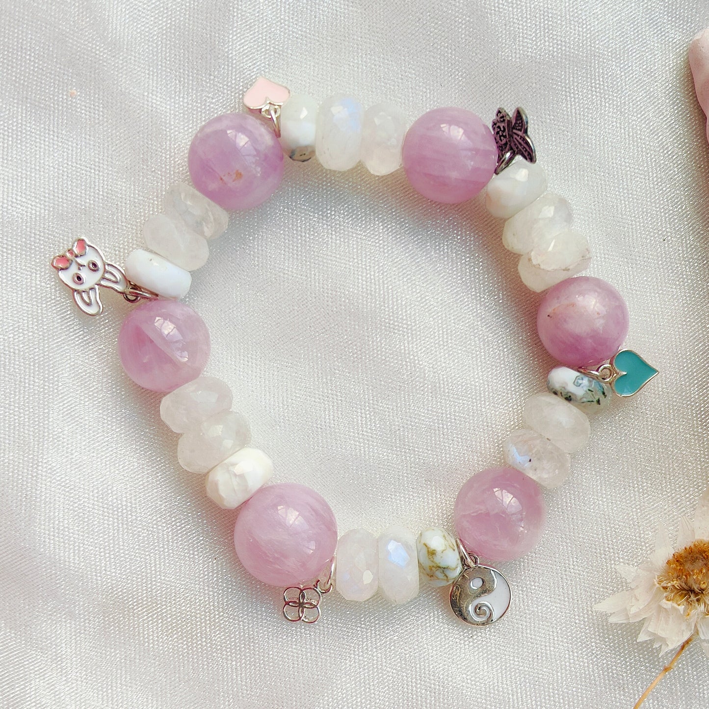 Stone Beads' Stretchable Bracelet with Charms