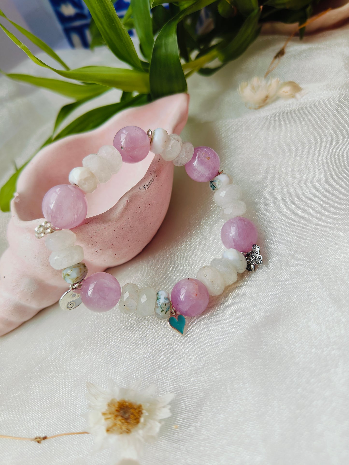 Stone Beads' Stretchable Bracelet with Charms
