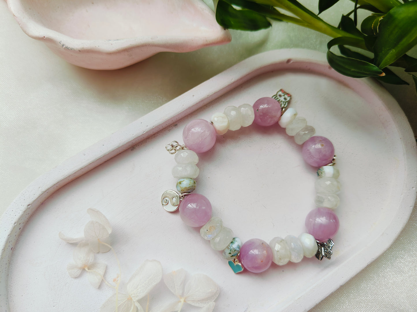 Stone Beads' Stretchable Bracelet with Charms
