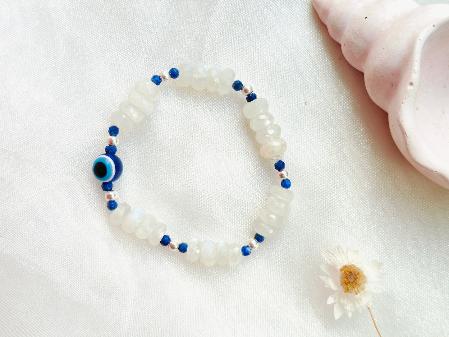 Stone & Silver Beads' Stretchable Bracelet