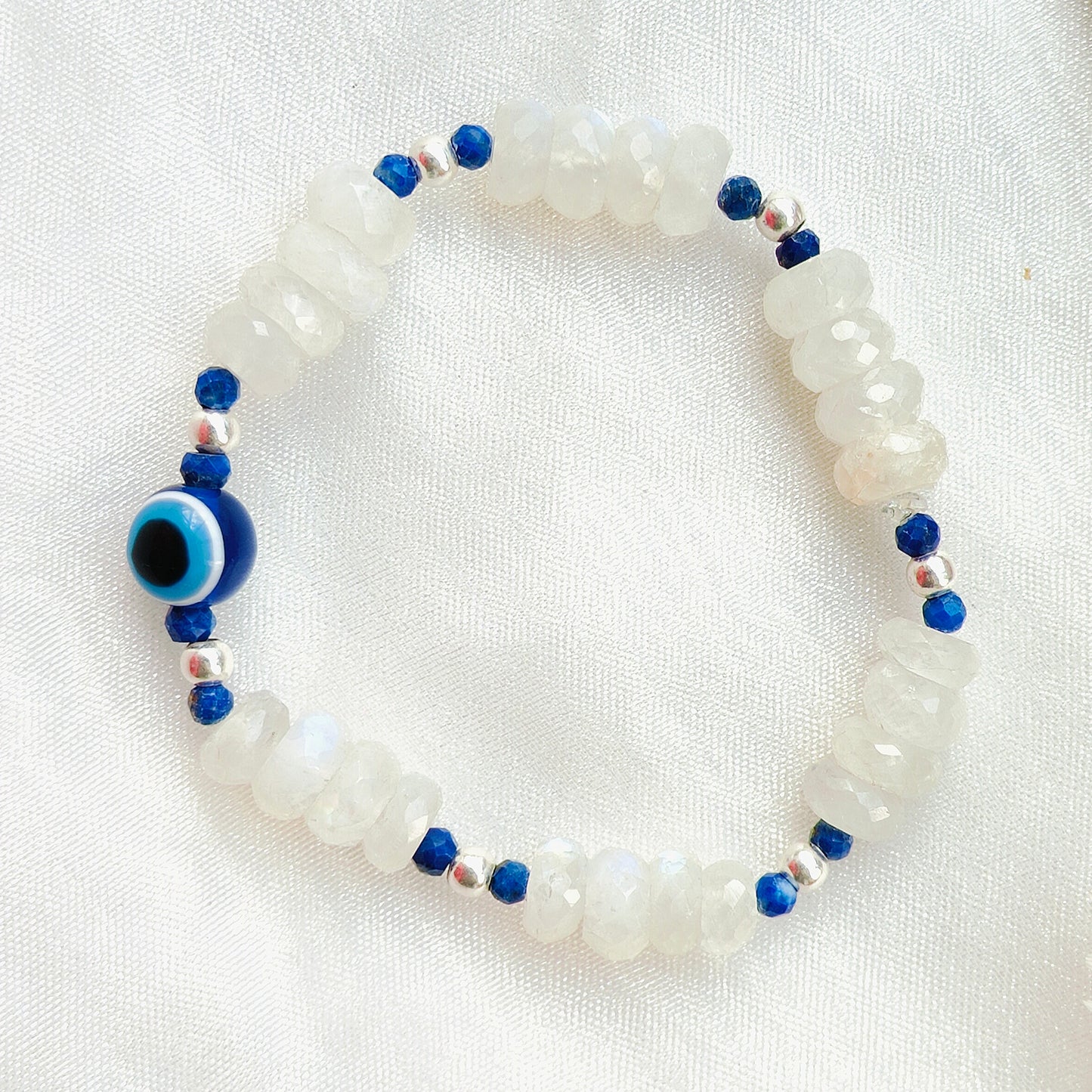 Stone & Silver Beads' Stretchable Bracelet