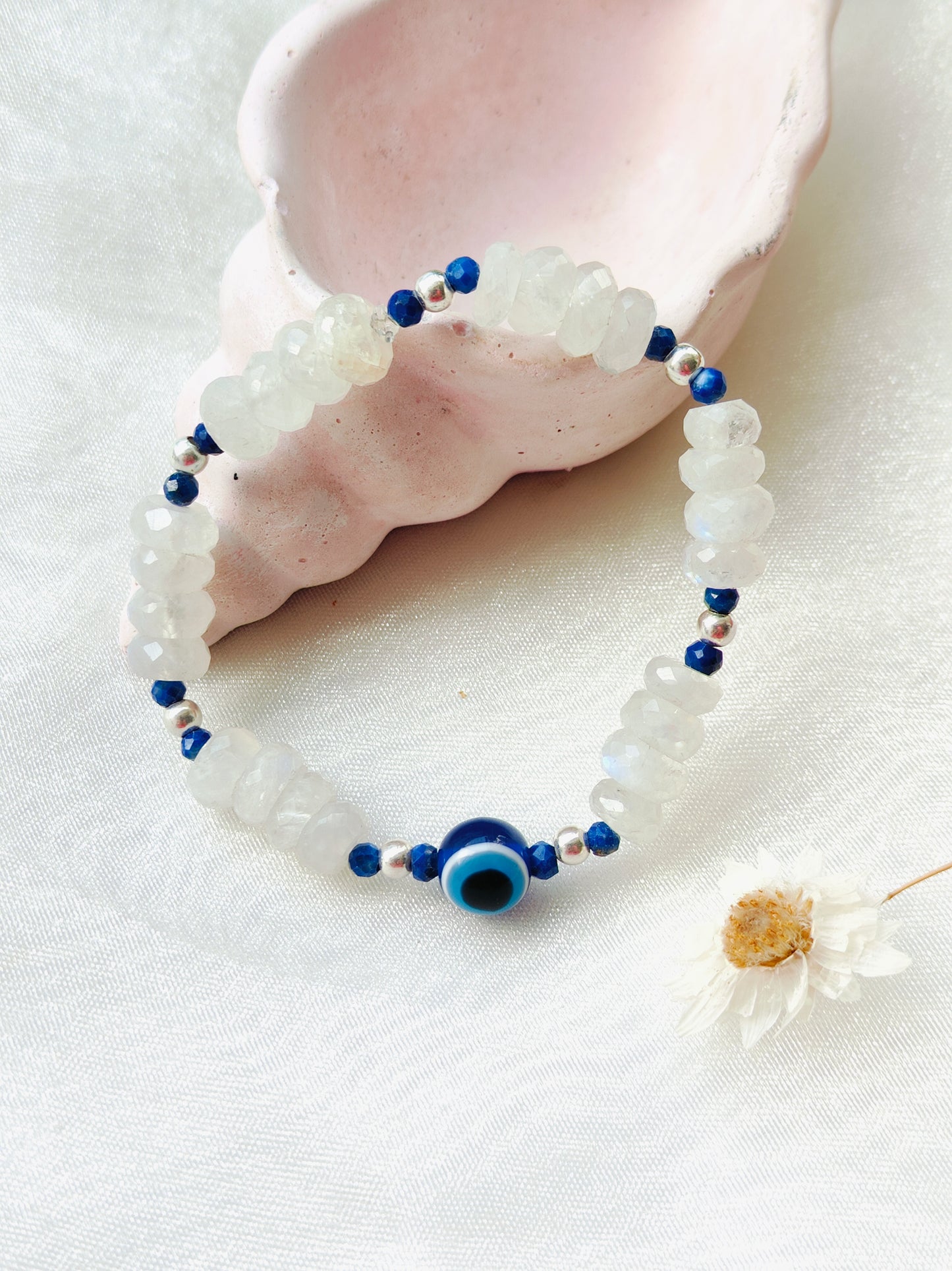 Stone & Silver Beads' Stretchable Bracelet