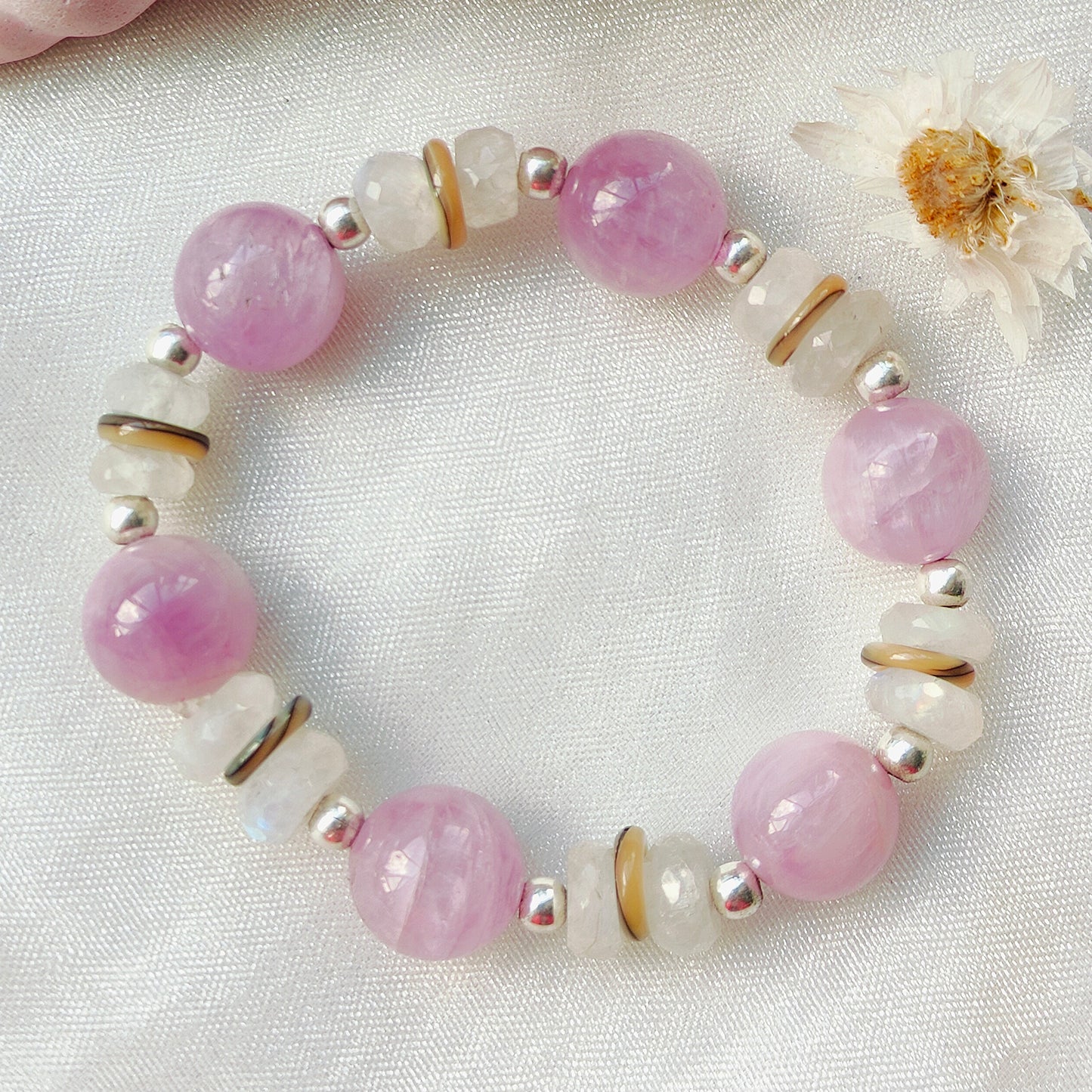 Stone & Silver Beads' Stretchable Bracelet