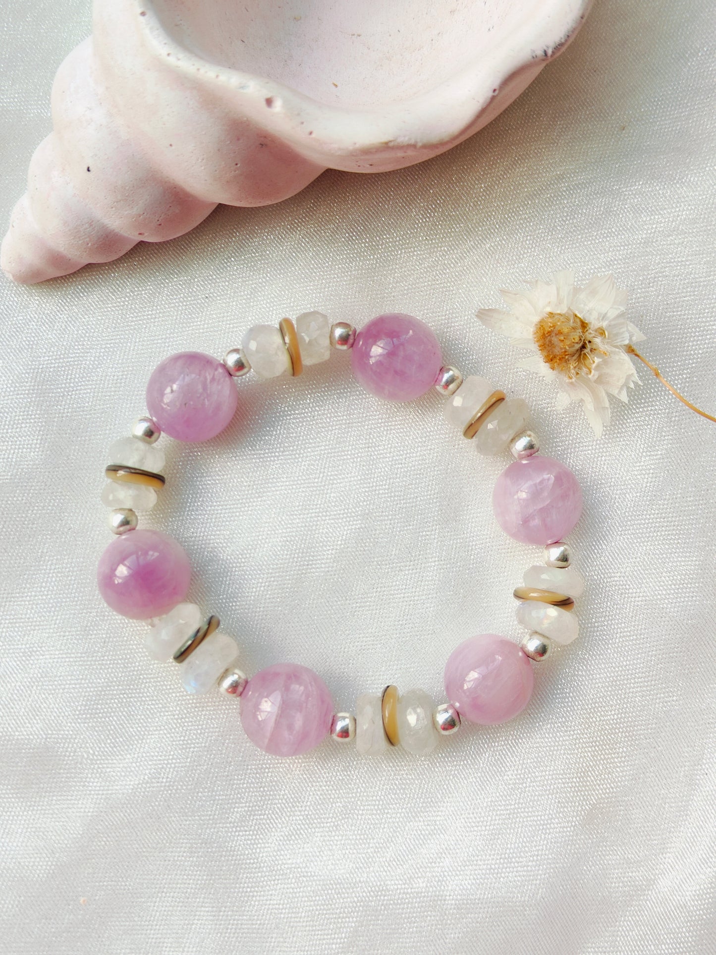 Stone & Silver Beads' Stretchable Bracelet