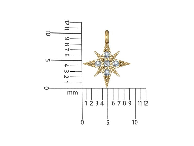 14K Yellow Gold Celestial Star Charm with Dia