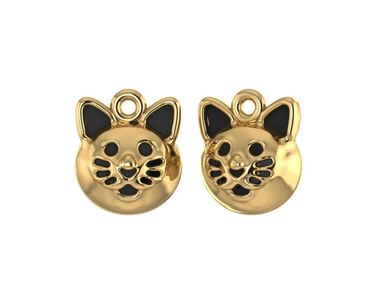 14K Yellow Gold Cat Face Charm
