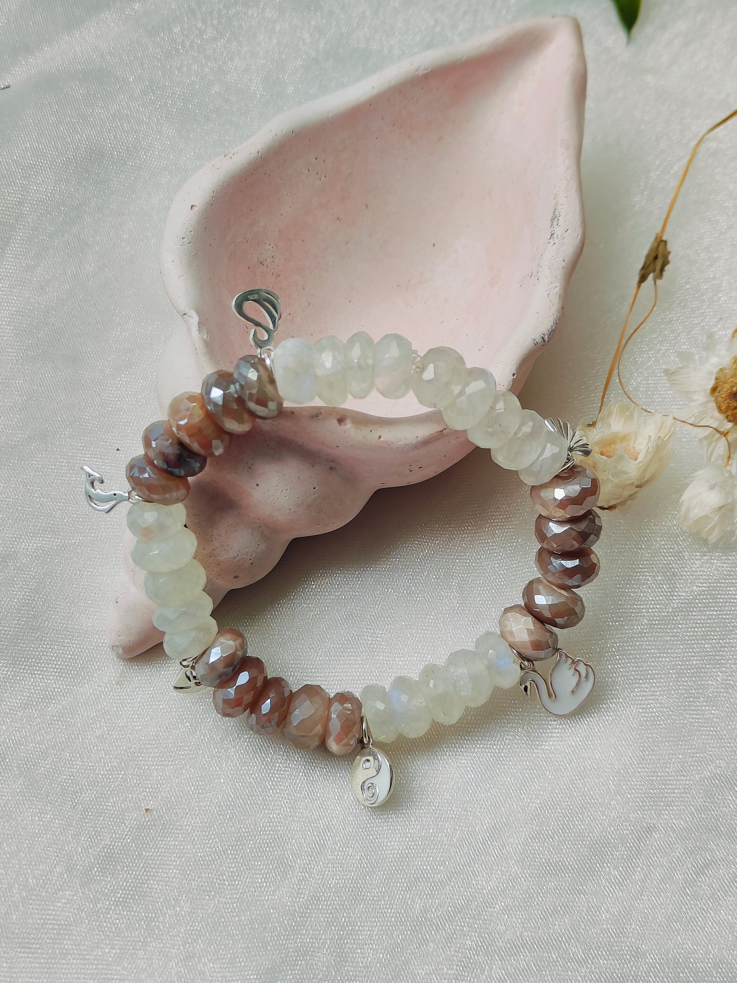 Stone Beads' Stretchable Bracelet with Charms