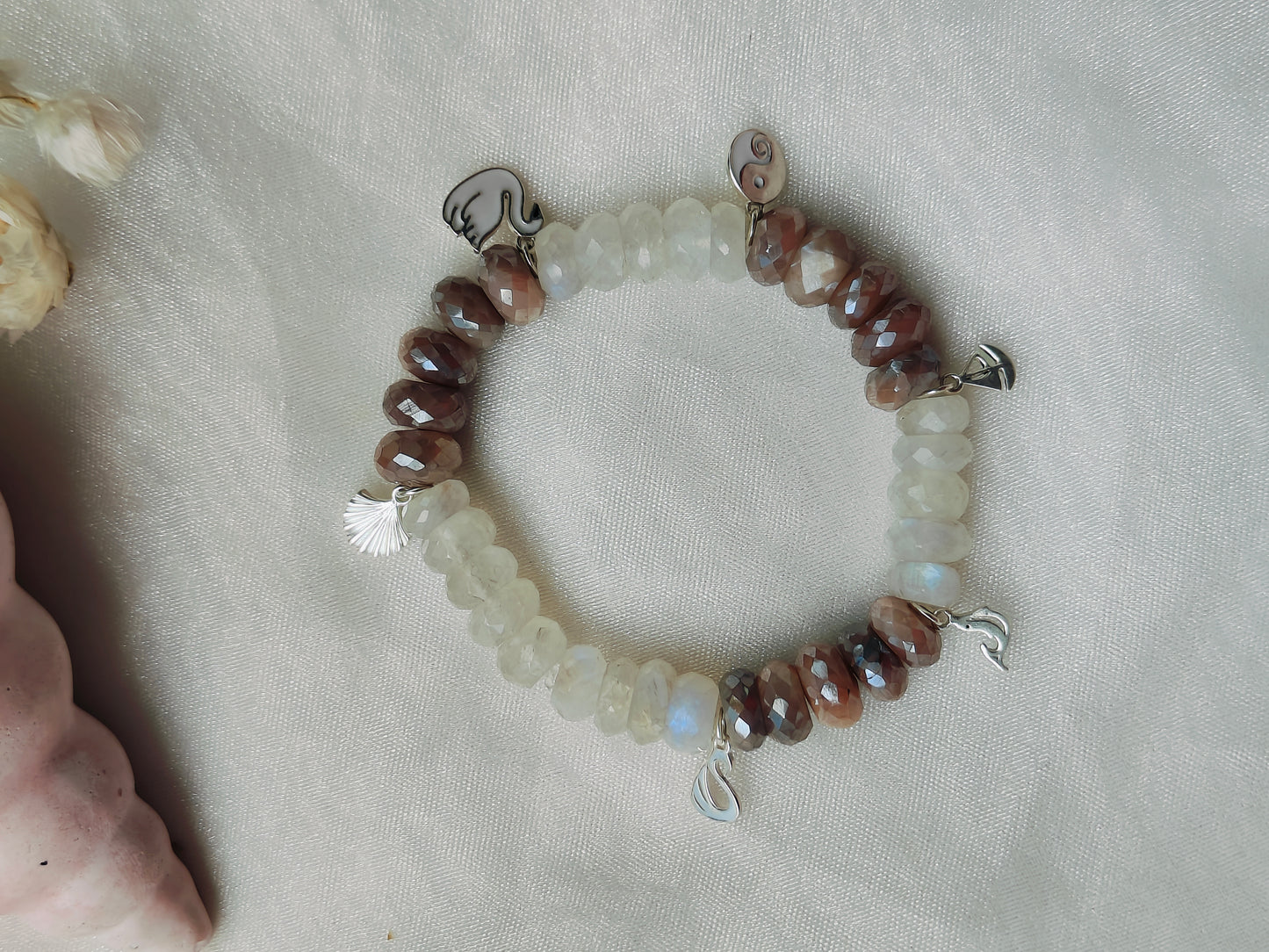 Stone Beads' Stretchable Bracelet with Charms