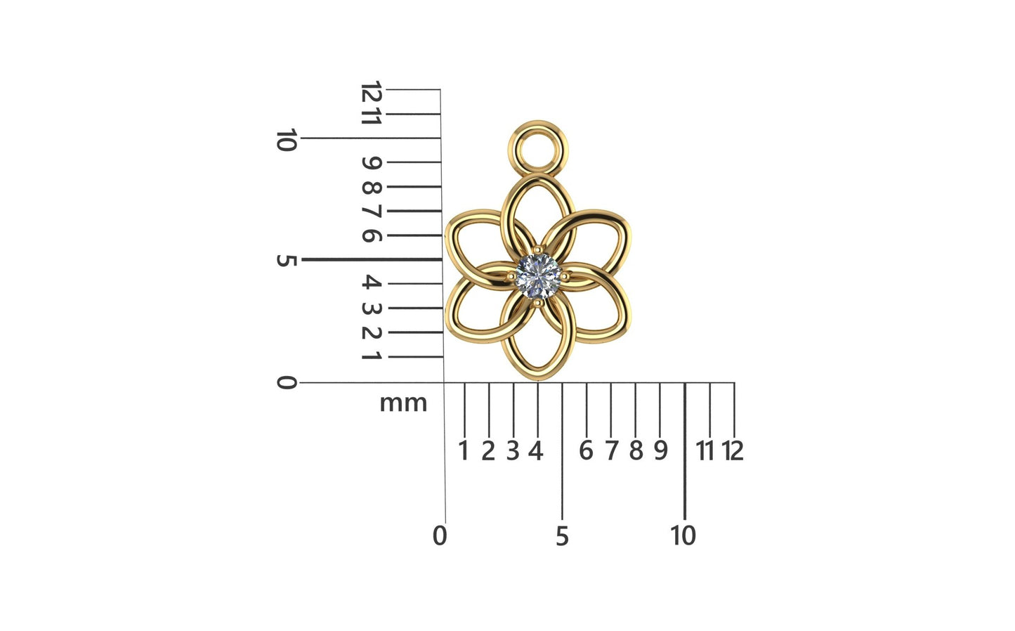 14K Yellow Gold Flower Shape Charm with Dia